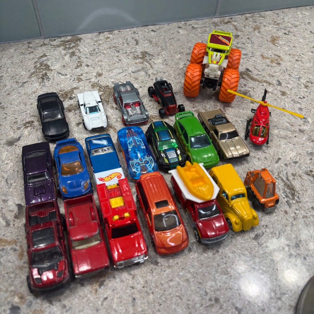 Hot Wheels Cars, Monster Truck, Helicopter, Excavator Lot of 15 Toy Cars